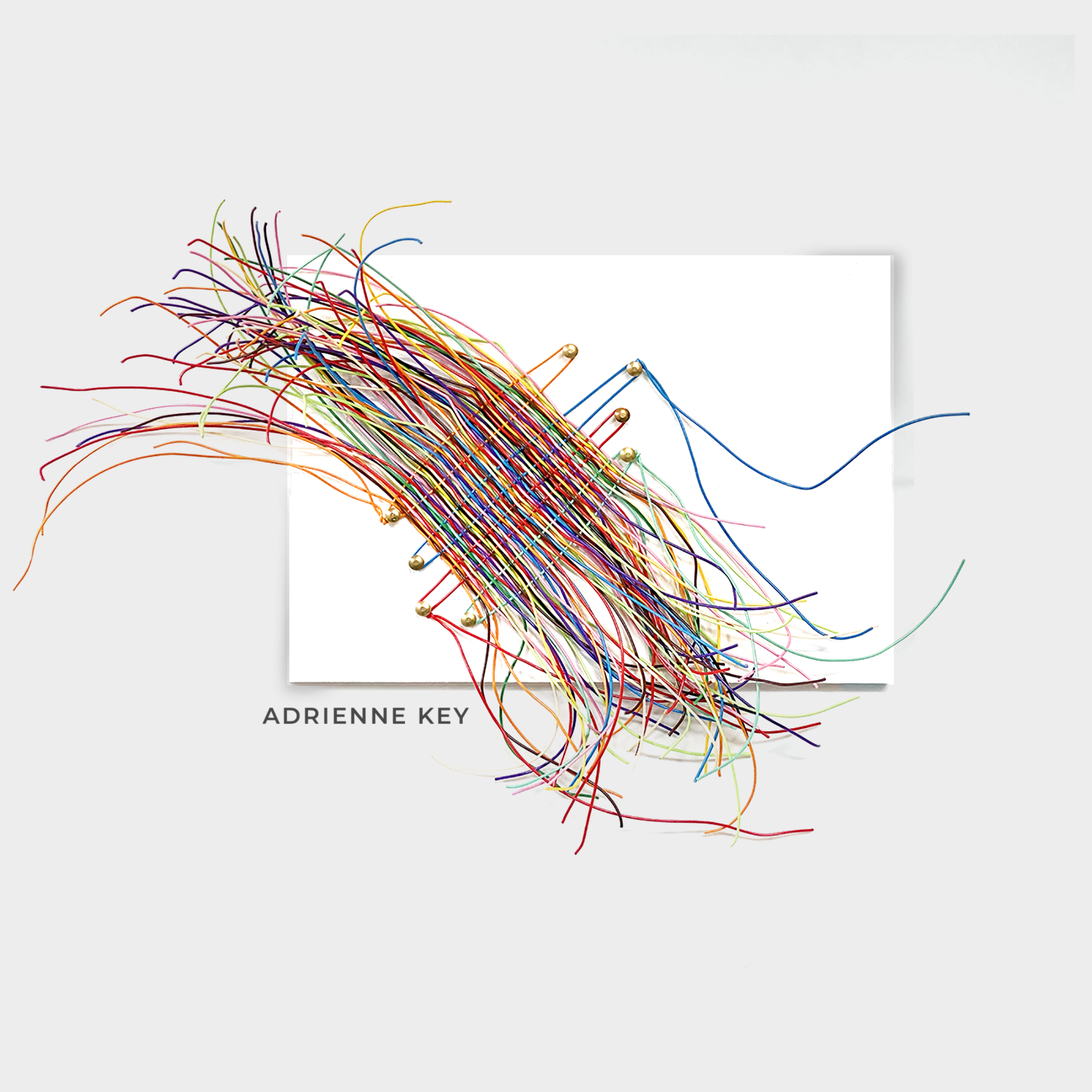 18x12 inch original abstract artwork with bright color woven coated wire on white wood base