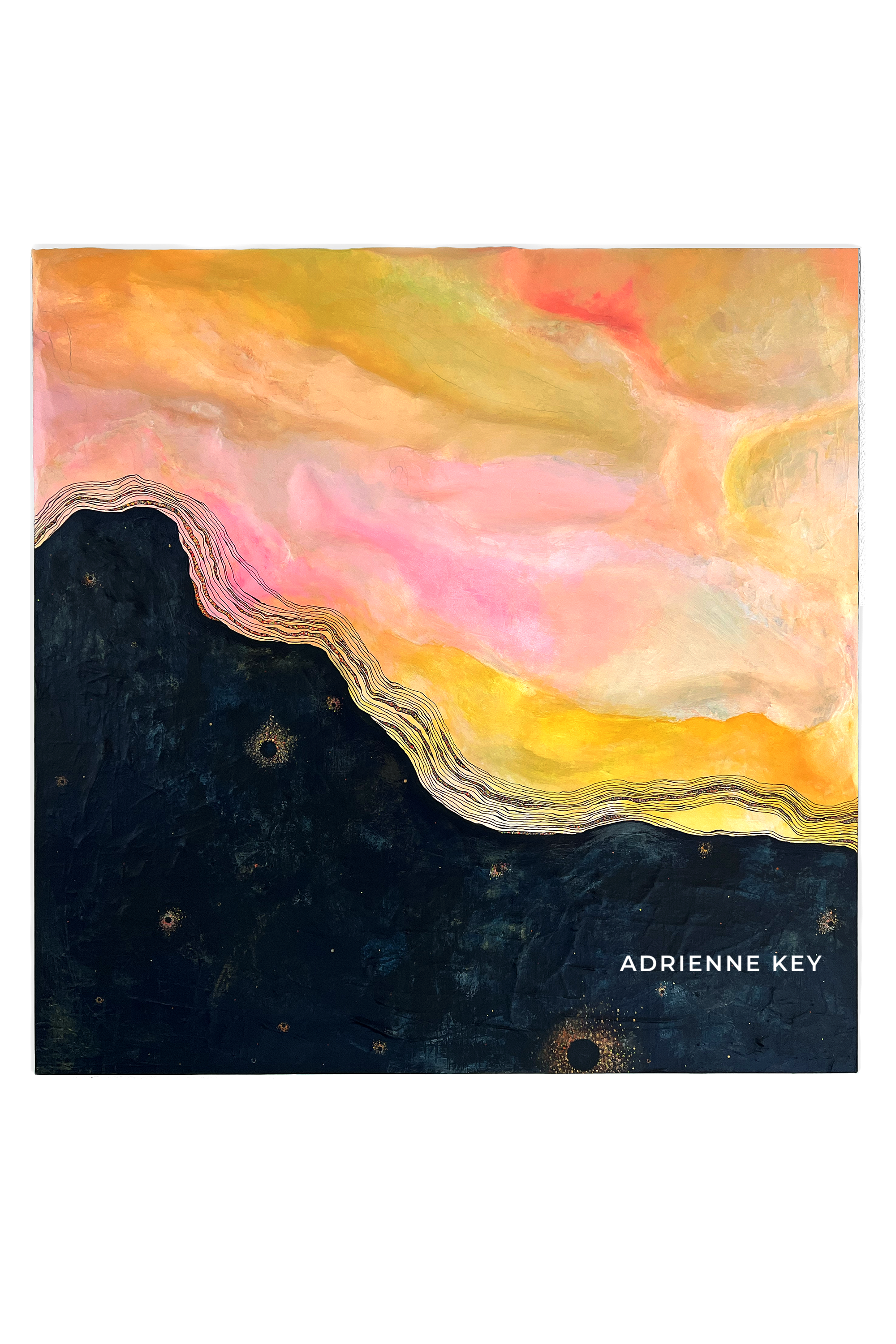 48x48 inch sculpted abstract wall art with bright colors at the top and dark colors at the base