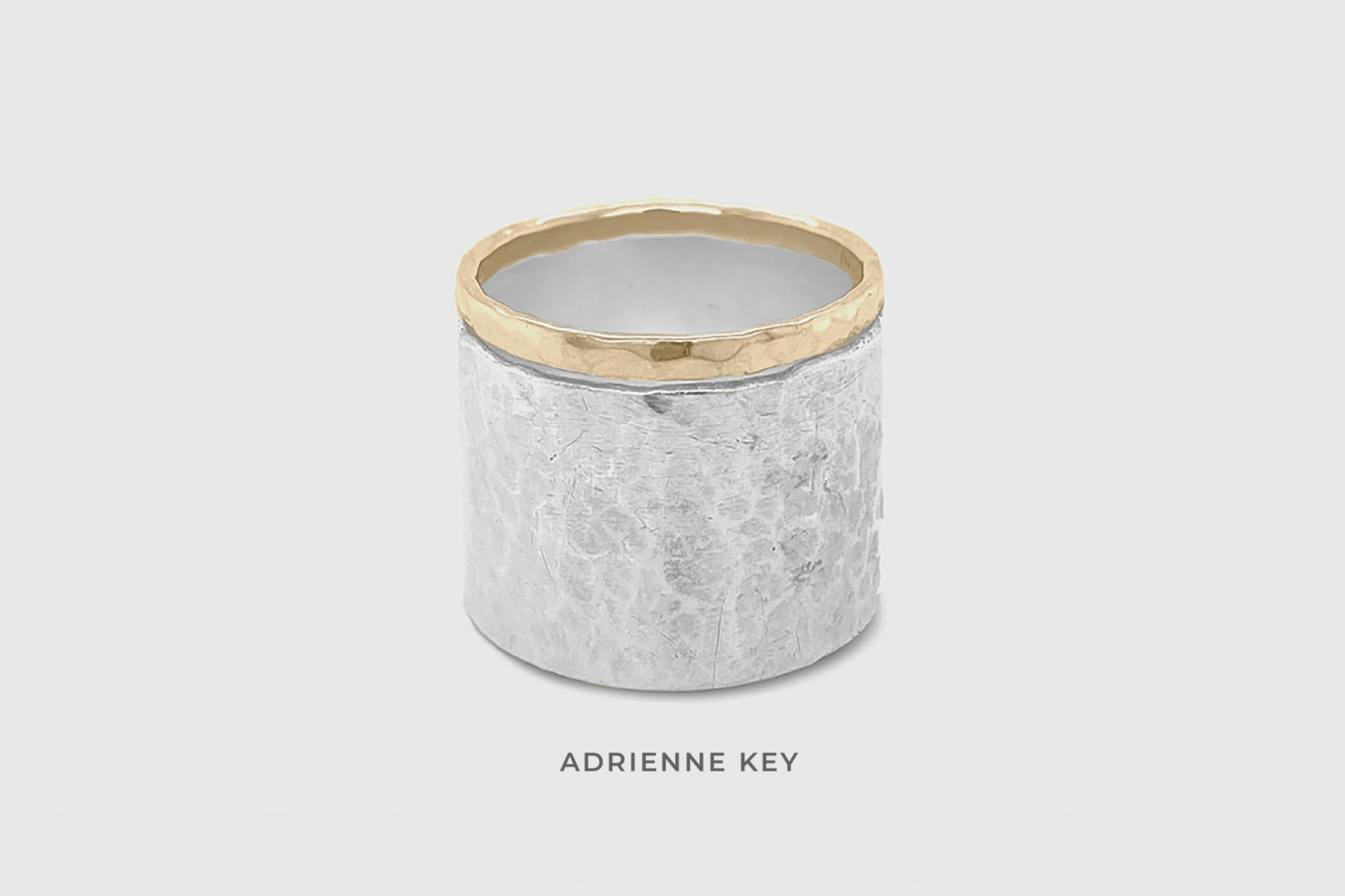 Wide stacking fine silver and 14k yellow gold hammered bands