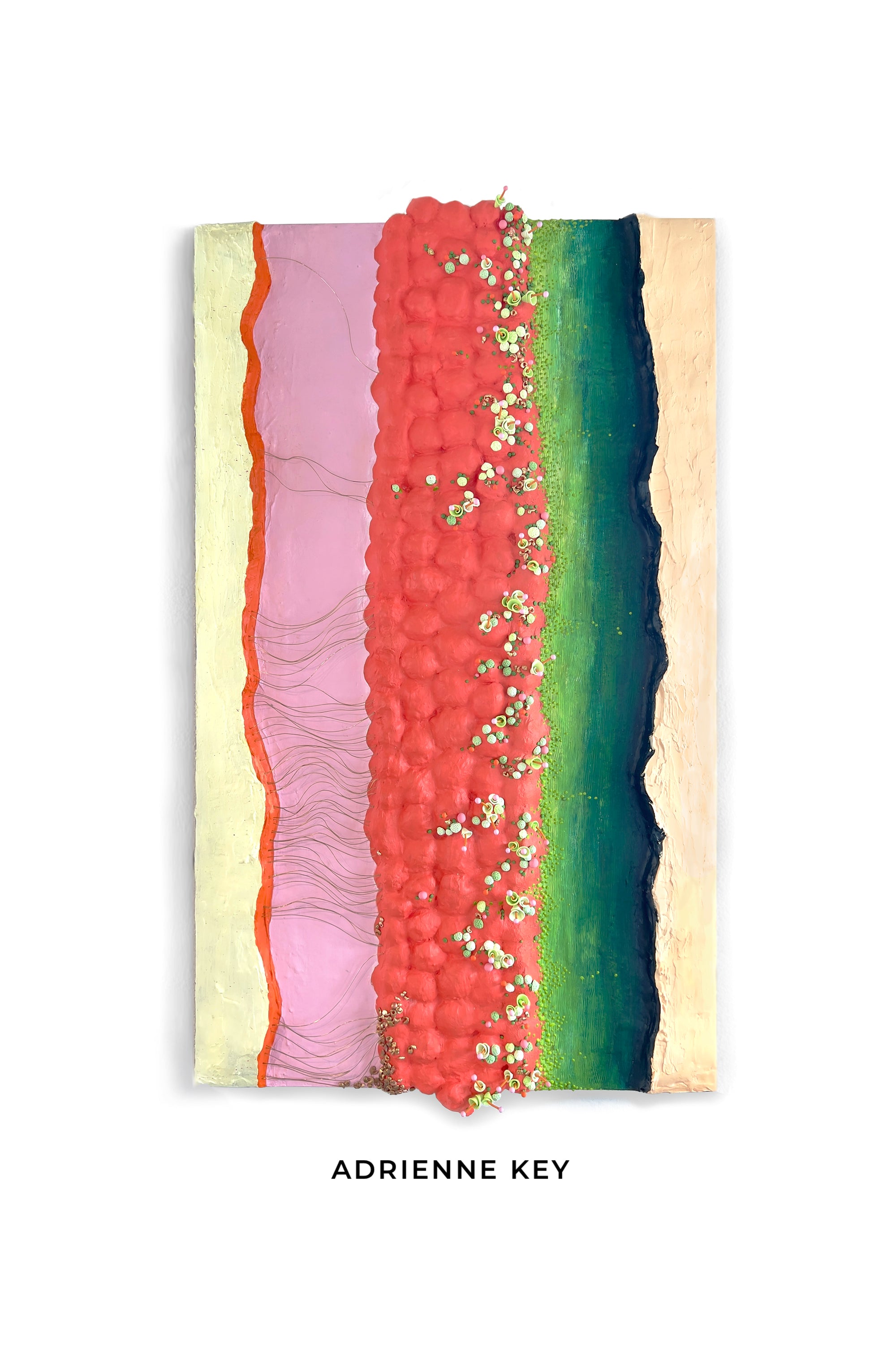 60x36 inch Mixed media abstract colorful art with layers of polymer clay and brass details
